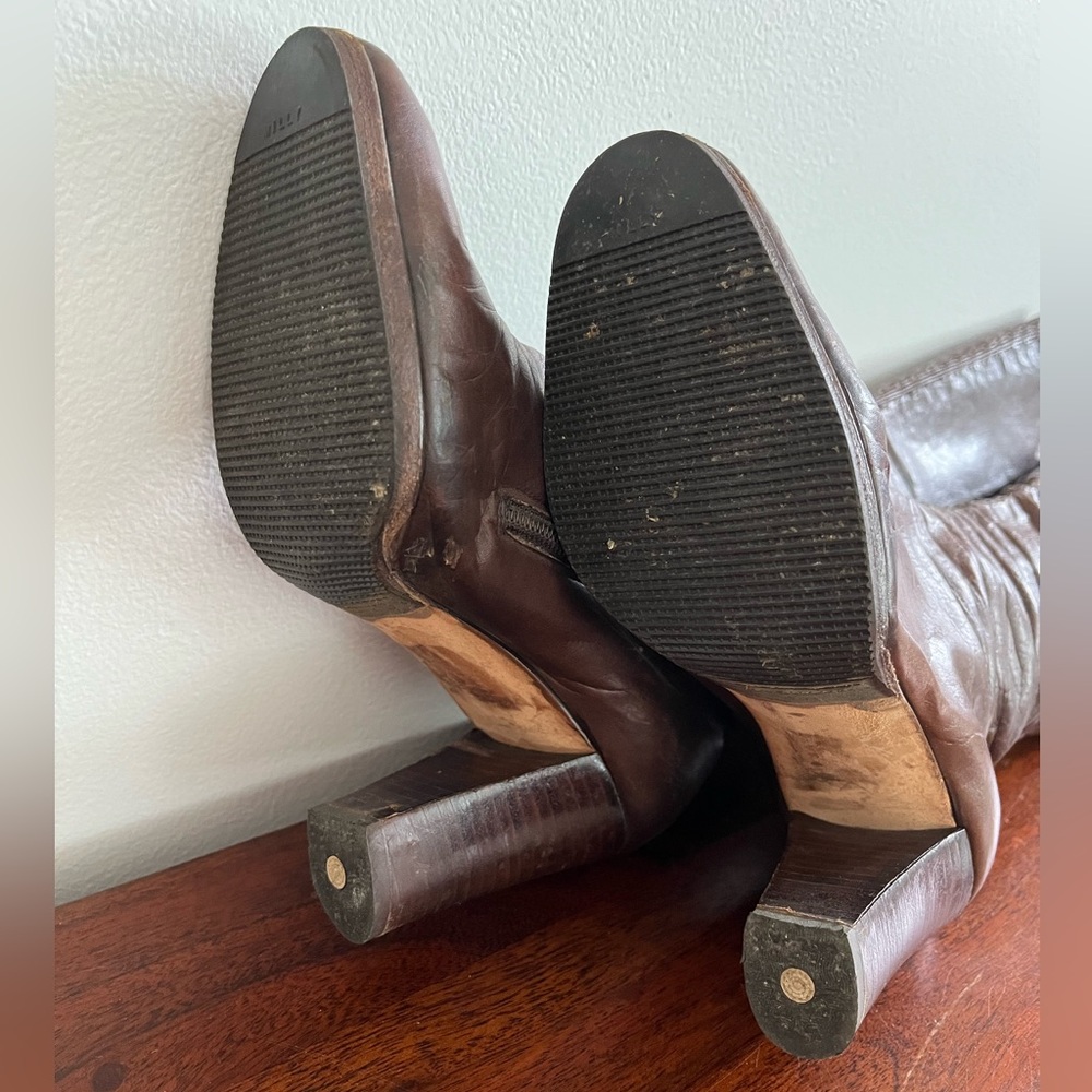 VINTAGE RAMIREZ Knee High Brown Leather Heeled Boots 5.5 - Picture 9 of 10